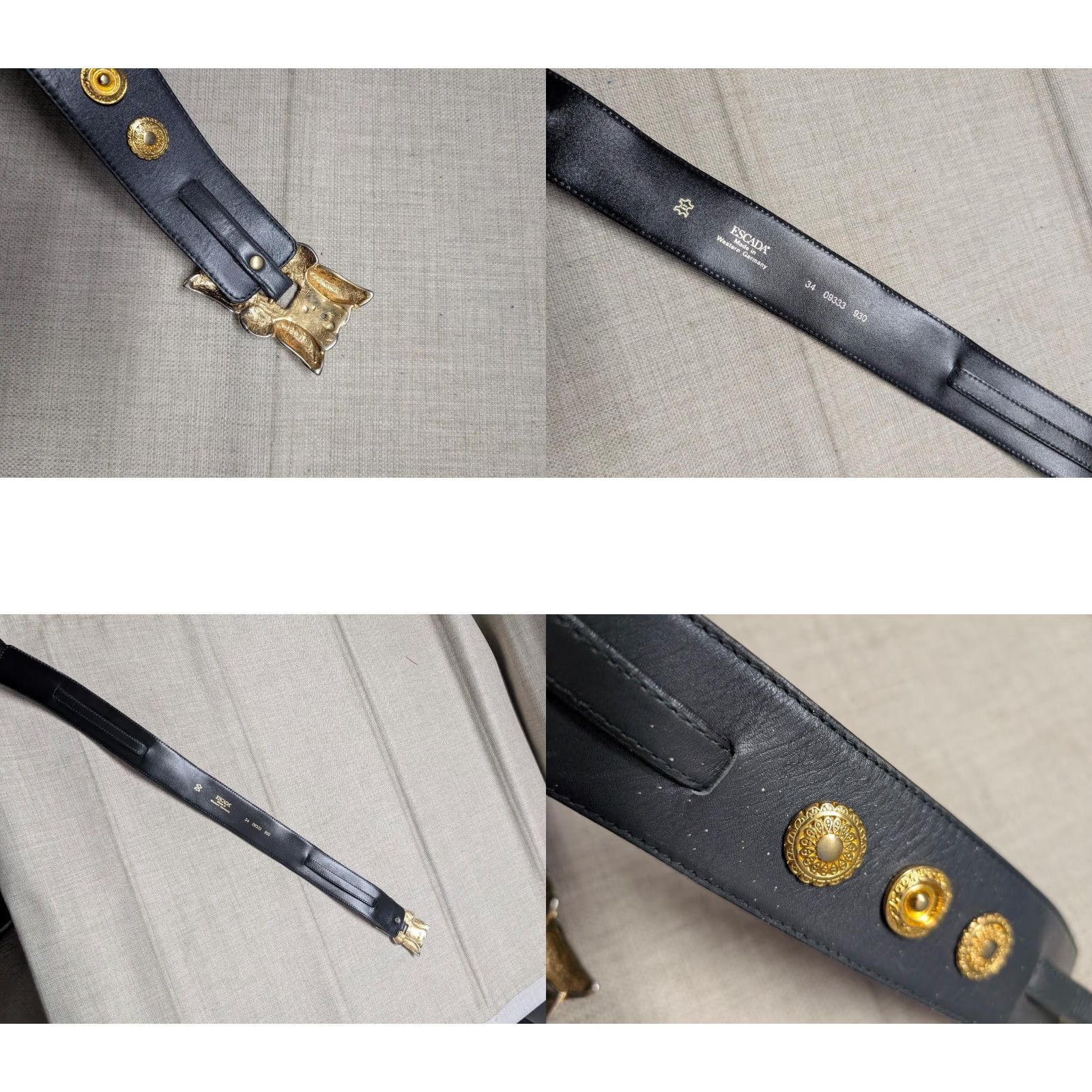 Escada VINTAGE Escada belt gray leather with brass buckle belt Germany XS belt width 2" Glam BLING Western 26 or less Womens XS Size ONE SIZE - 8 Thumbnail