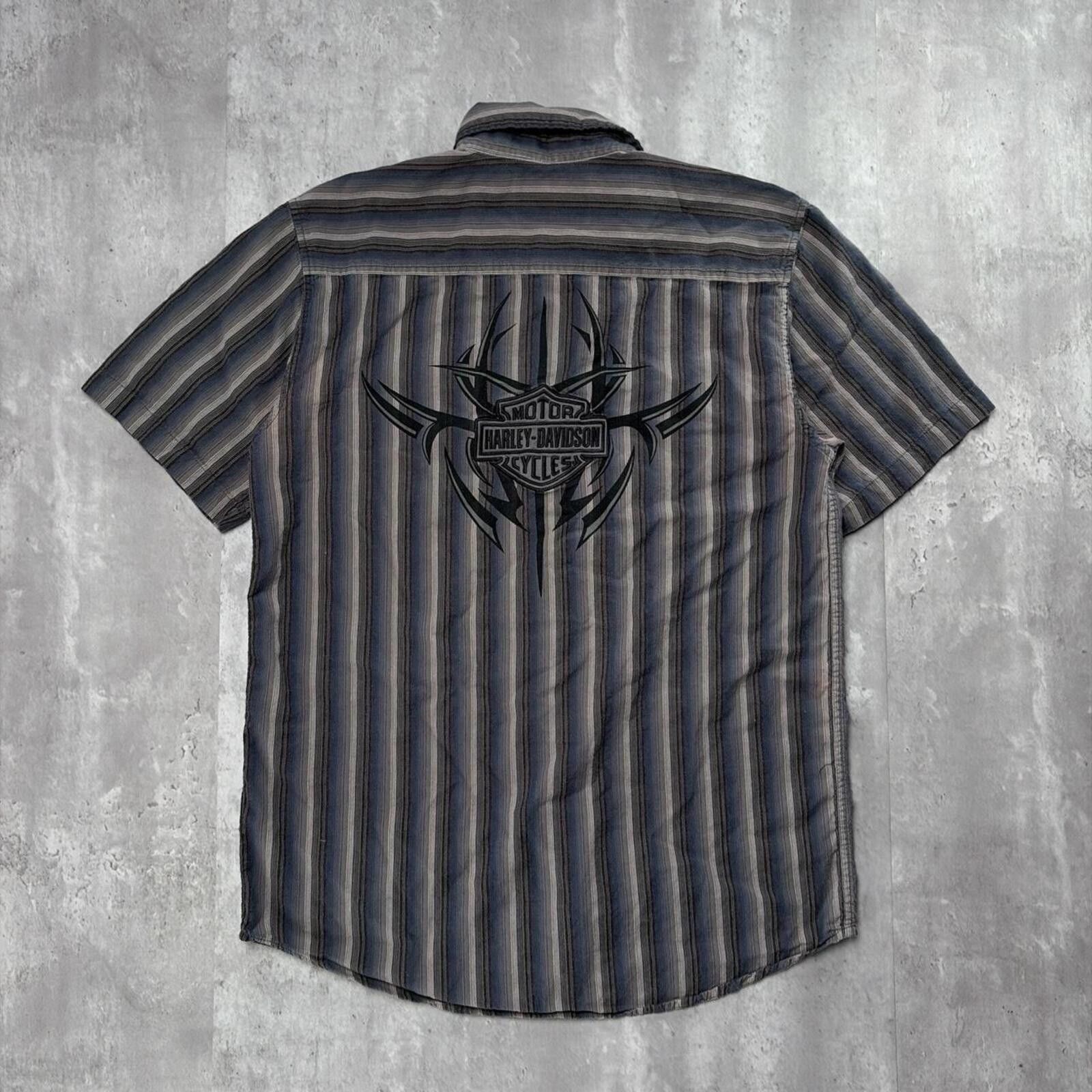 Harley Davidson Y2K Grey Harley Davidson Grunge Gothic Biker Button Up Shirt Size US M / EU 48-50 / 2 - 2 Thumbnail