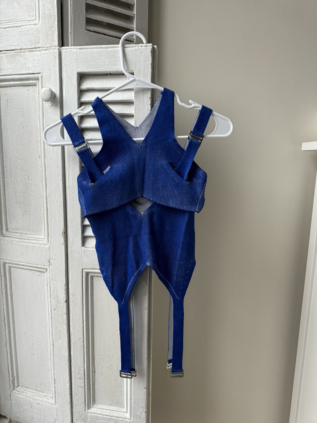 Dion Lee DION LEE Blue ribbed two-piece two-tone harness tank-top Size US XS / EU 42 / 0 - 1 Thumbnail