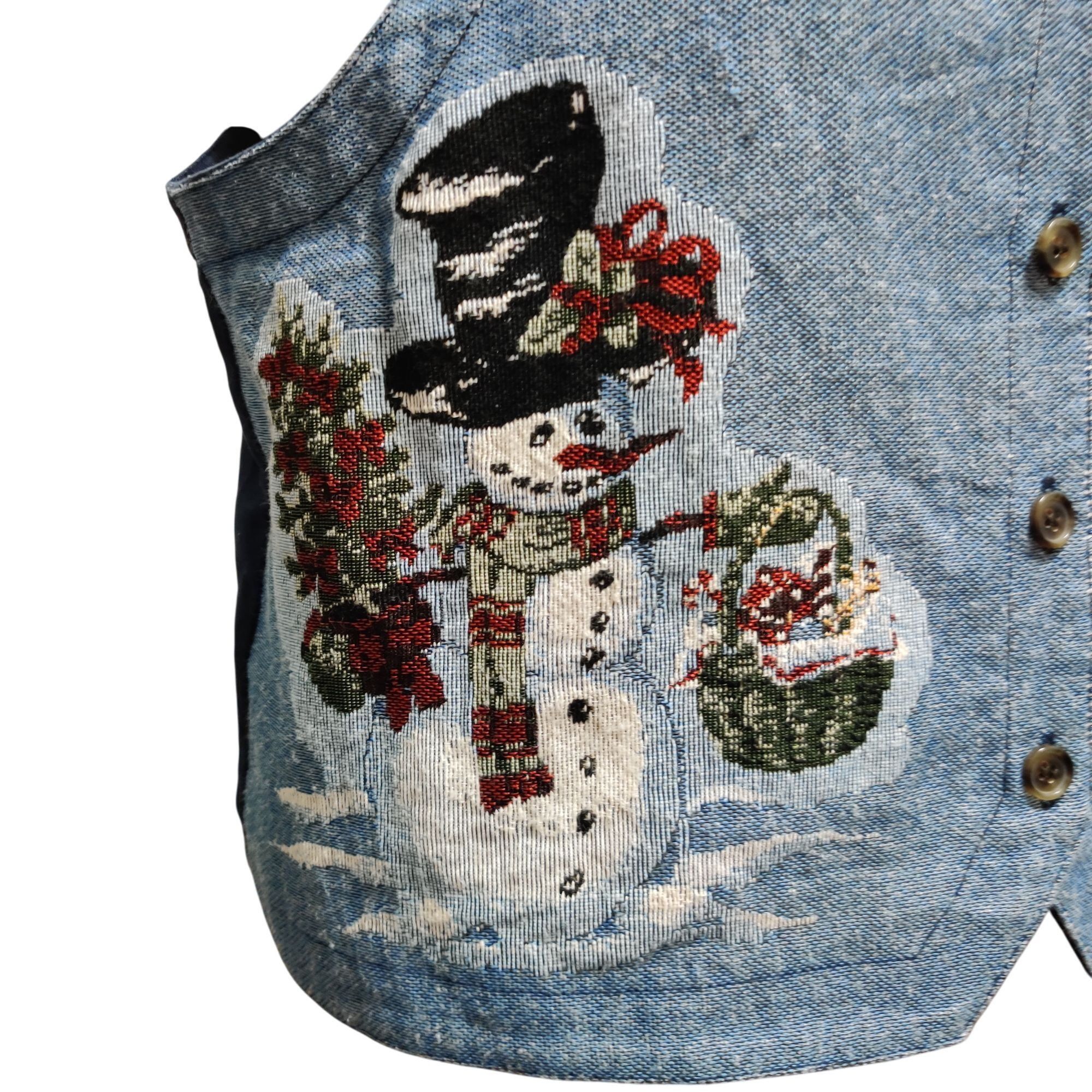Vintage Karen Scott L womens vest vintage embroidered snowman denim Size L / US 10 / IT 46 - 12 Thumbnail