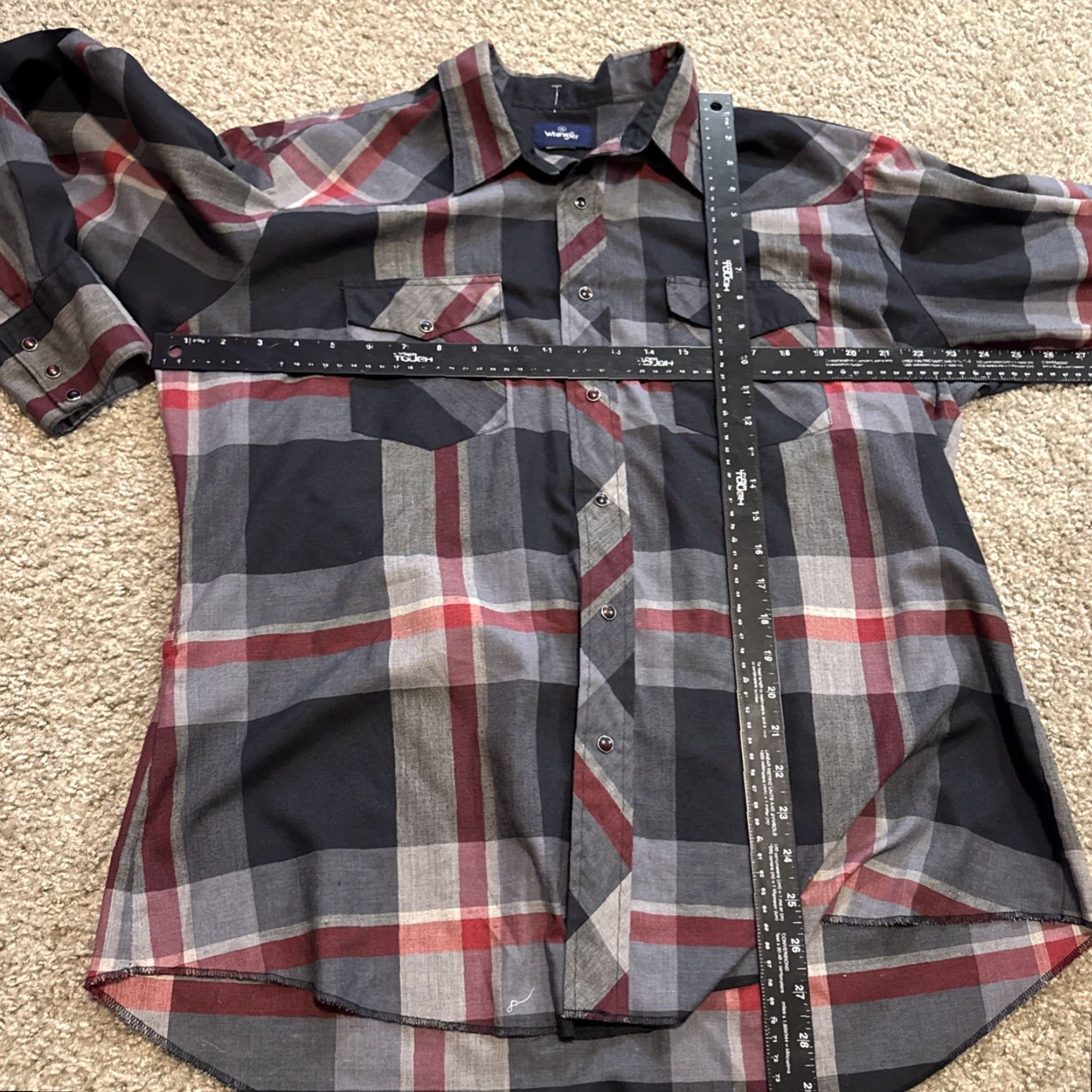 Wrangler VINTAGE Wrangler Black Grey Plaid Pearl Snap Long Sleeve XL Shirt Size US XL / EU 56 / 4 - 4 Thumbnail