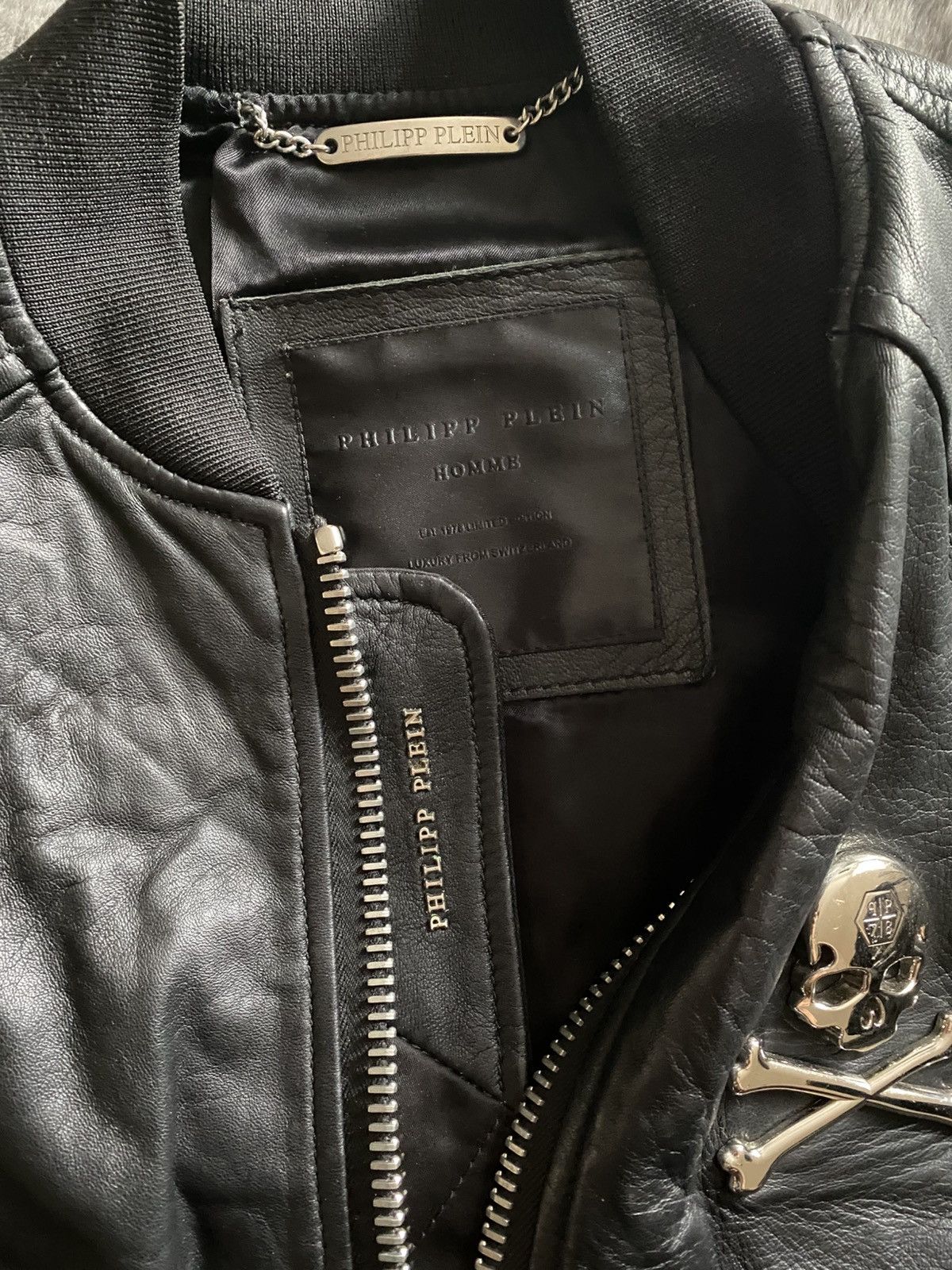 Philipp Plein Philipp Plein Homme Black Leather Bomber Jacket Size US L / EU 52-54 / 3 - 2 Thumbnail