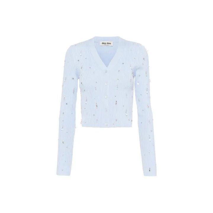 Miu Miu Miu Miu Embroidered Long Sleeve V-Neck Sweater 0079 Size S / US 4 / IT 40 - 1 Thumbnail