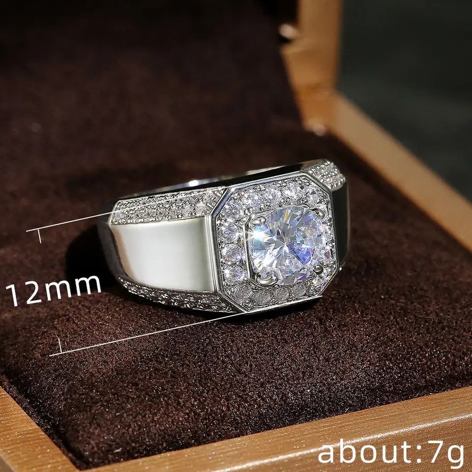 Vintage Luxury 925 Sterling Silver Men AAA Crystal Zircon Stone Size ONE SIZE - 3 Thumbnail