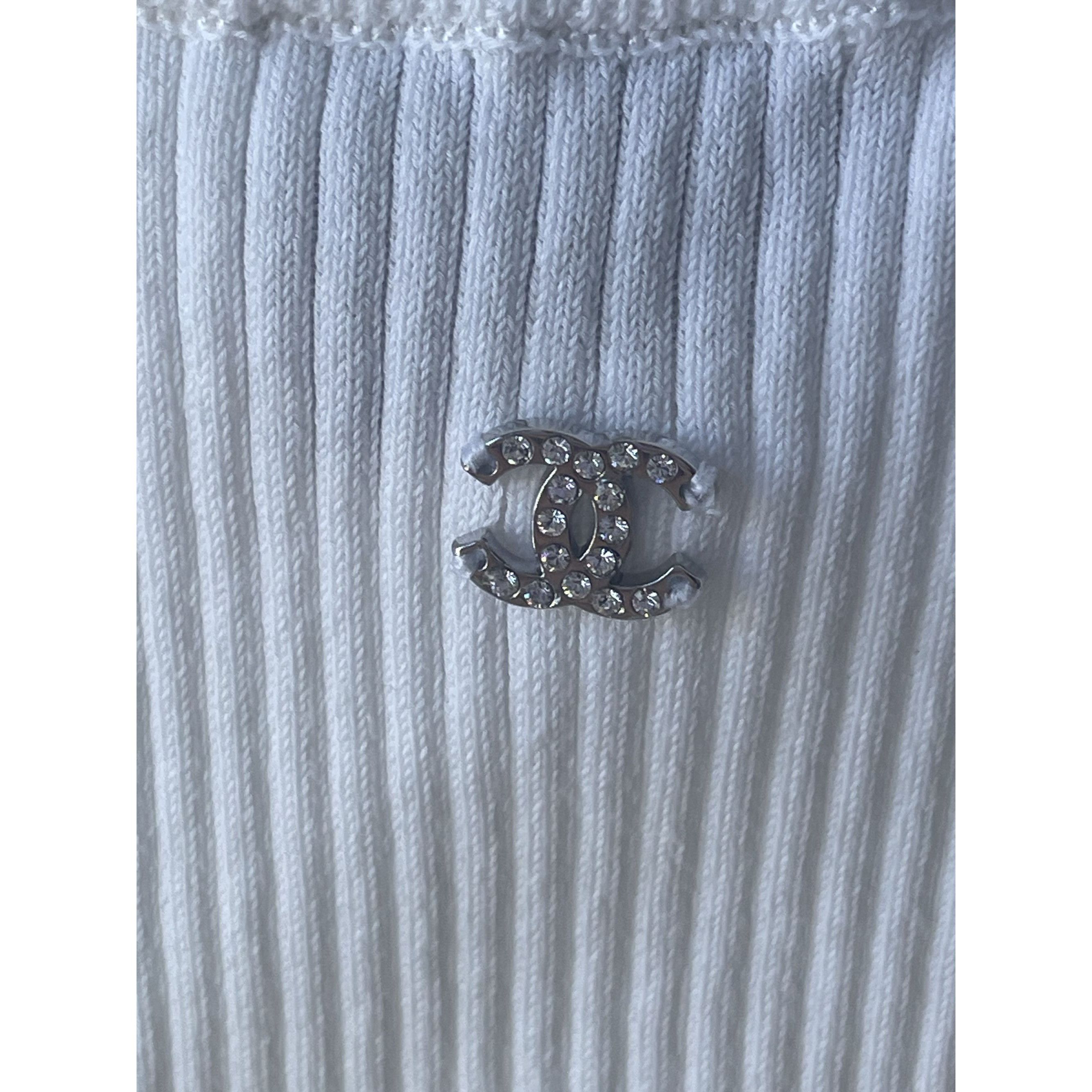Chanel Chanel White Ribbed Tank Top With Embellished CC Logo & Star Size 38" / US 16 / IT 52 - 6 Thumbnail