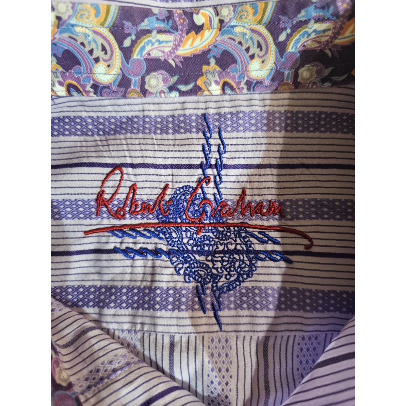 Robert Graham Robert Graham Button-Up Shirt Geometric Filp Cuff Floral Paisley Lavender Sz Med Size US M / EU 48-50 / 2 - 4 Thumbnail