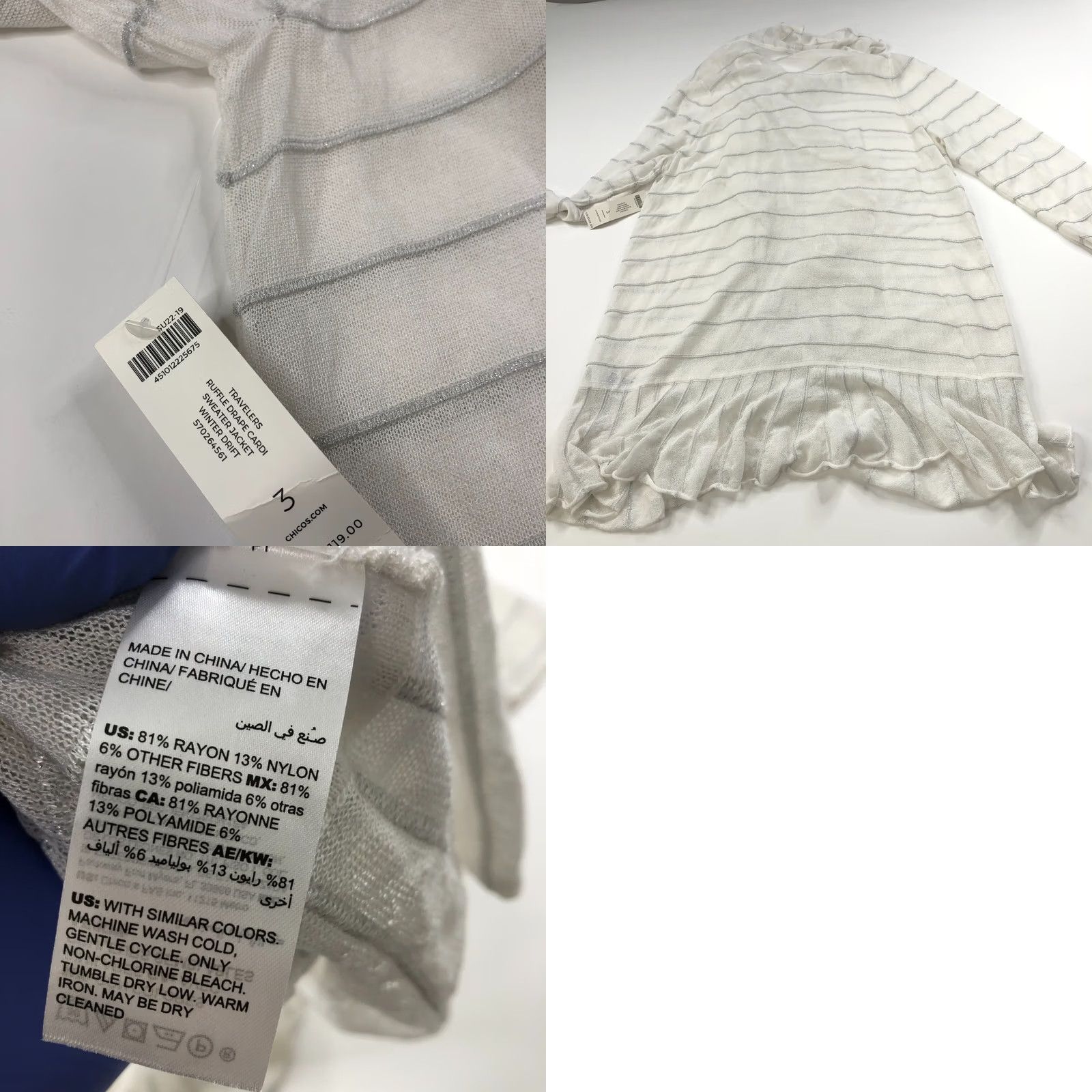 Vintage Chico's Cardigan Sweater White Lightweight 3 Scalloped V-Neck Knit Cardigan Womens XS? (Note: Original size unclear) Size XS / US 0-2 / IT 36-38 - 8 Thumbnail
