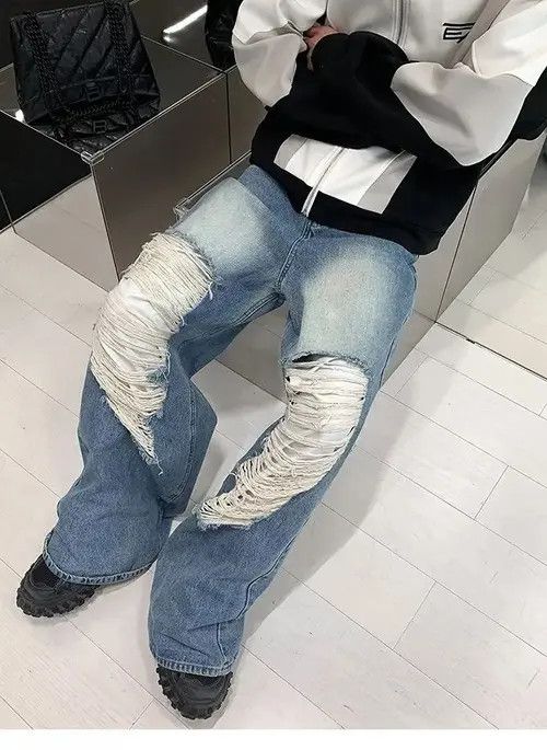 Jean Fujiwara x Asa Baggy distressed ripped wide leg y2k jeans Size US 34 / EU 50 - 6 Thumbnail