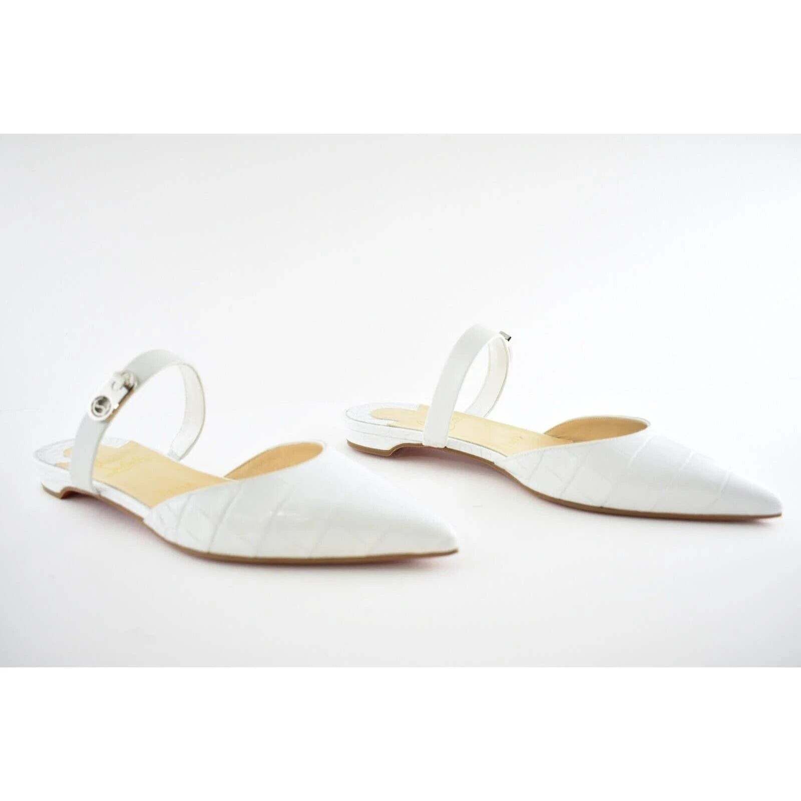 Christian Louboutin Christian Louboutin Choc Lock Flat White Croc Pointed Toe Size US 8 / IT 38 - 4 Thumbnail