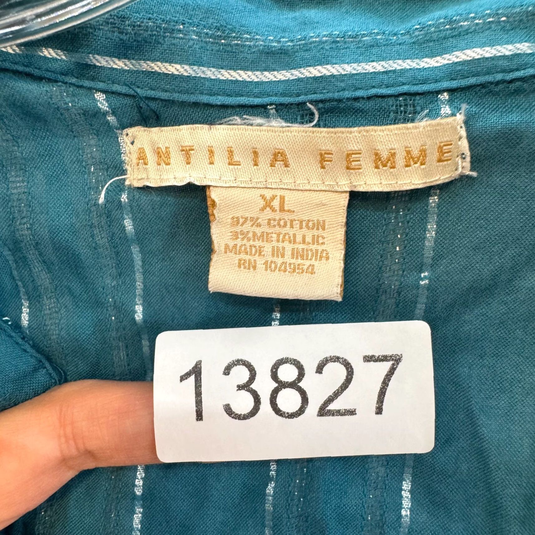 Altea Y2K Vintage Blouse Top XL Teal Blue Flared Sleeve Collared Silver Embroidery Shirt Womens XL Blue Boho Antilia Femme Size XL / US 12-14 / IT 48-50 - 4 Thumbnail