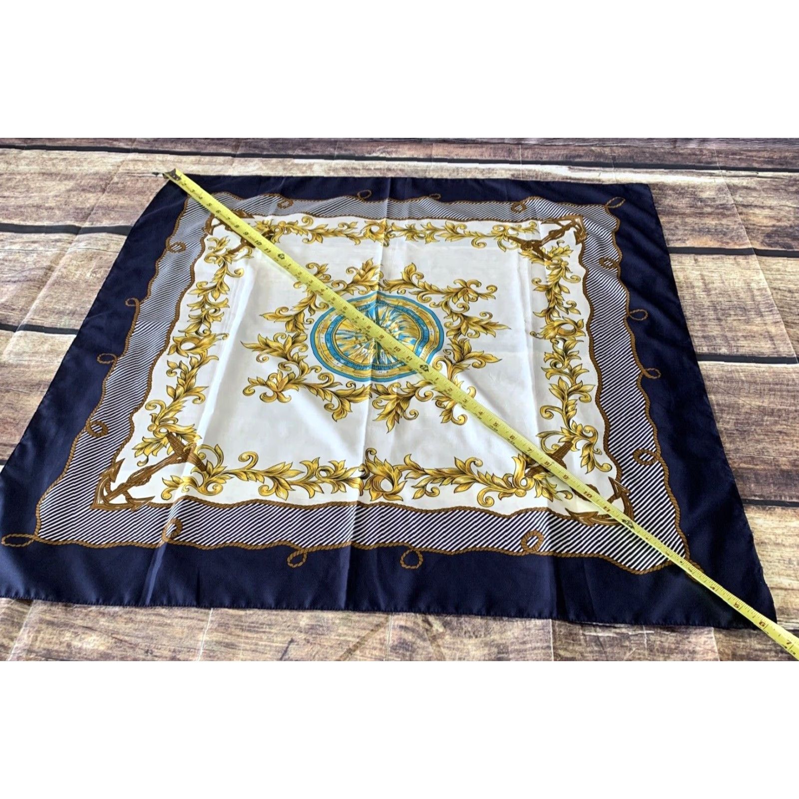 Vintage Womens Scarf Nautical Navy Blue Compass Anchors Fashion Polyester Sheer 30 x 30 Size ONE SIZE - 6 Thumbnail