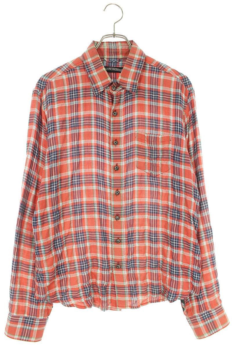 image of Chrome Hearts Loose Ends Plaid Button Up Shirt in Red, Men's (Size Medium)