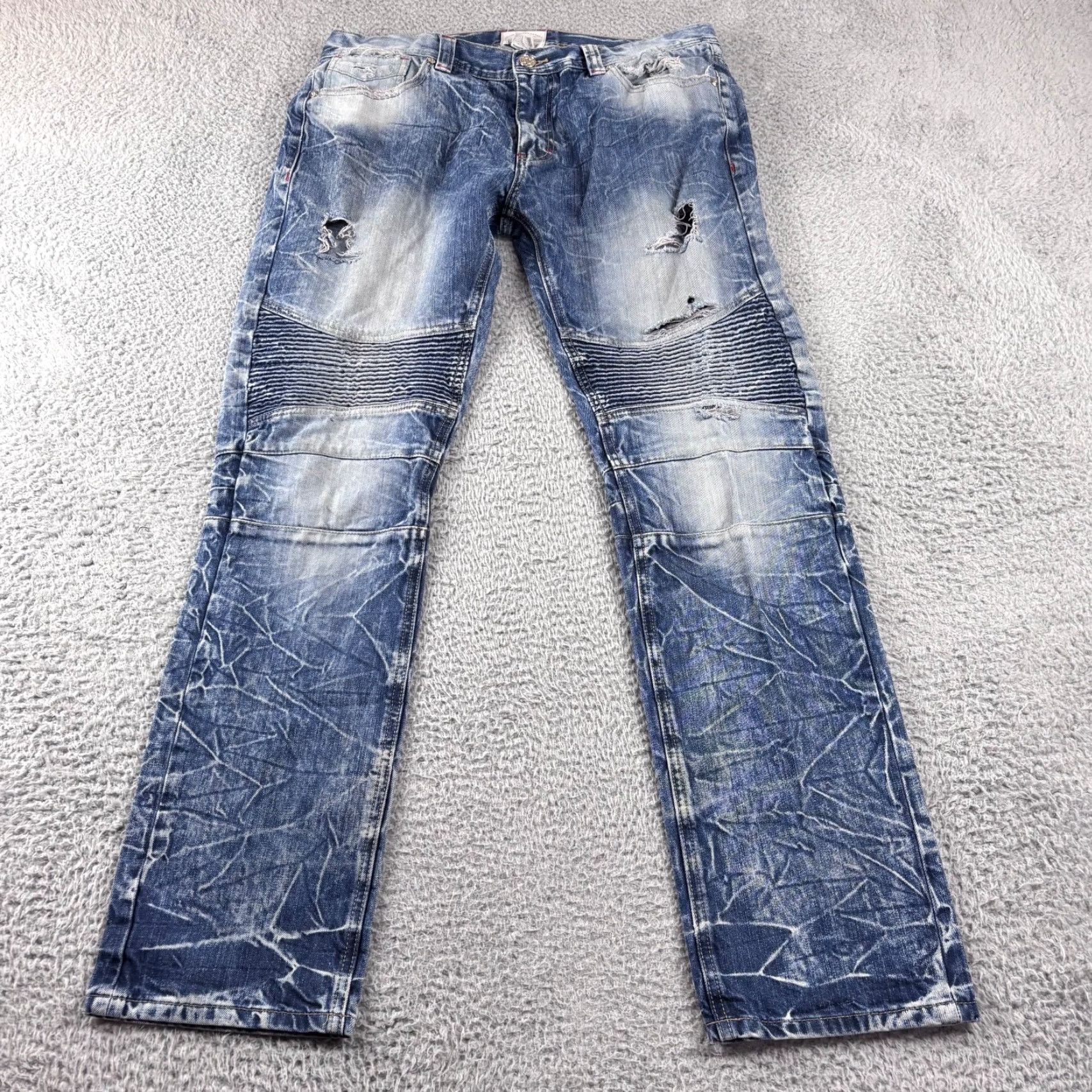 Vintage M-X Original American Denim Jeans Mens 36x34 Distressed Embossed Pockets 5-Pocket Jeans Slim Straight Blue Denim Cotton Size US 36 / EU 52 - 2 Thumbnail