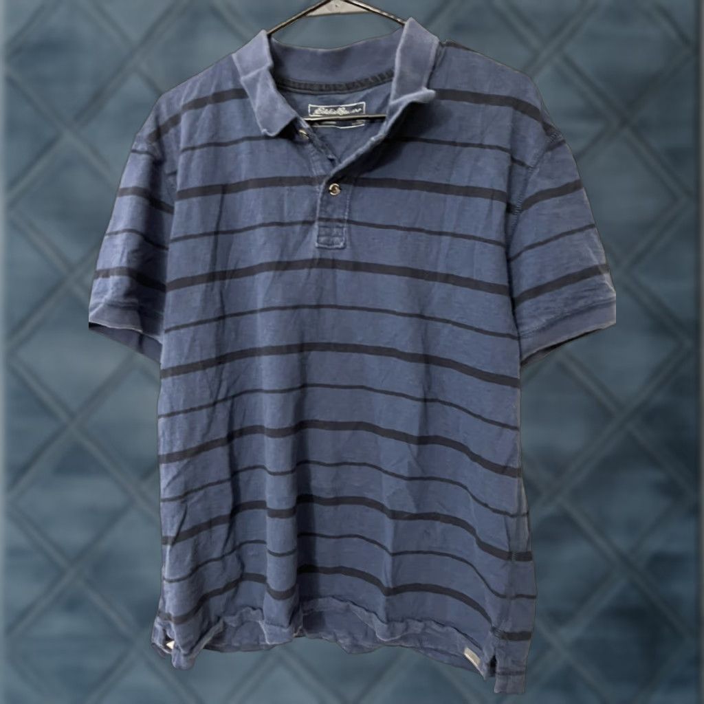 Eddie Bauer Eddie Bauer Blue Striped Polo Shirt Adult Large Short Sleeve Outdoor Mens Size US L / EU 52-54 / 3 - 1 Thumbnail
