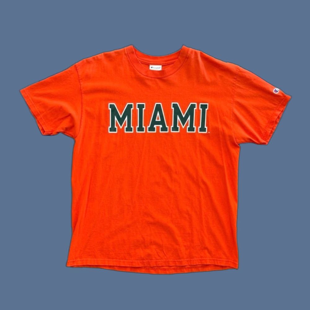 Champion VINTAGE Champion Miami Hurricanes Spell Out T-Shirt XL Orange Mens 90s College Sports Short Sleeve Size US XL / EU 56 / 4 - 1 Thumbnail