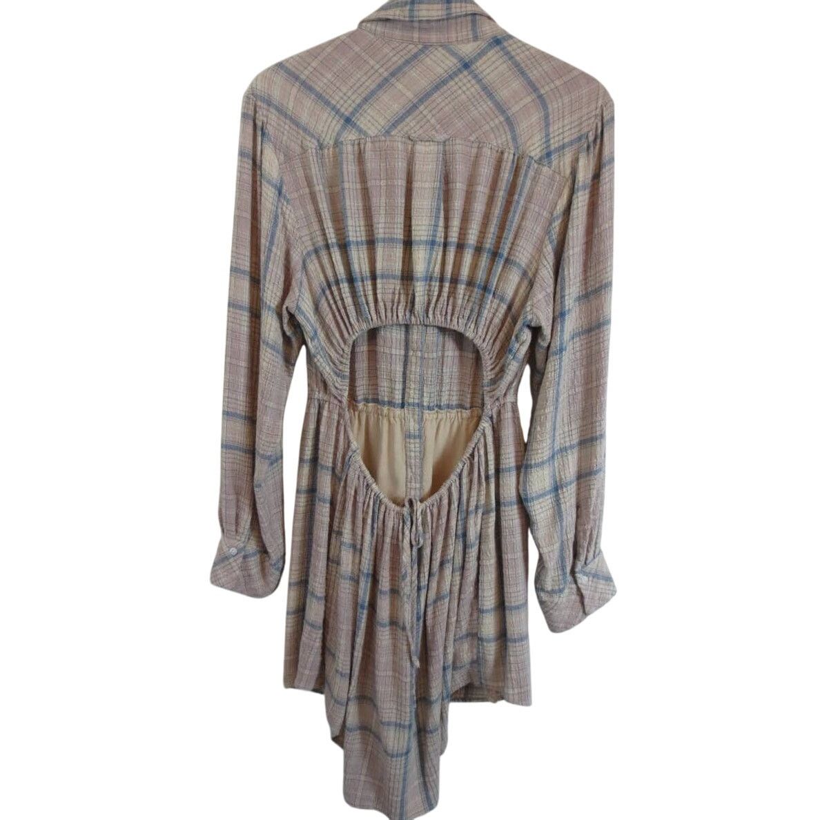 Free People New Free People Elai Plaid Shirtdress $148 X-SMALL Ivory Size XS / US 0-2 / IT 36-38 - 3 Thumbnail