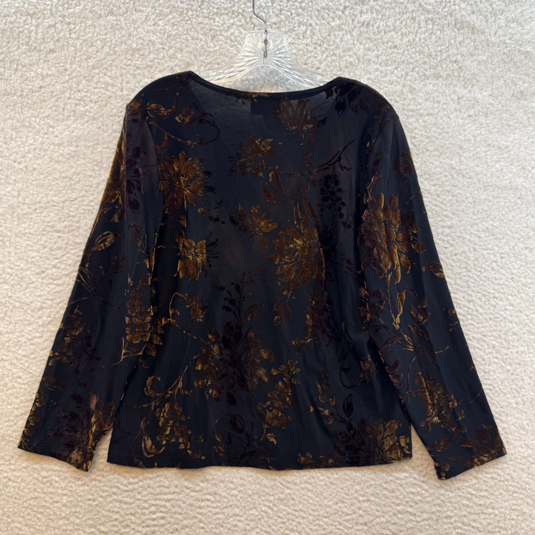 Vintage VINTAGE 1990s Claudia Richard Shirt XL Black Floral Slinky Stretch Long Sleeve V-Neck Boho Grunge Mens? Size XL / US 12-14 / IT 48-50 - 2 Thumbnail