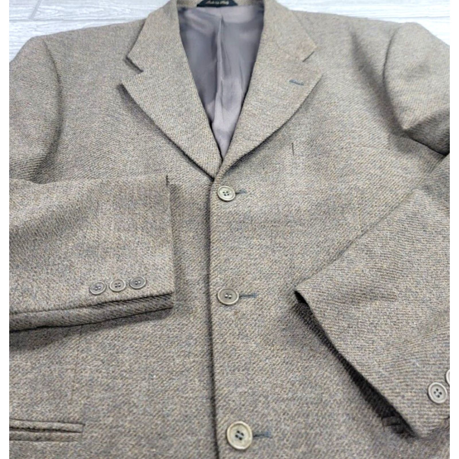 Vintage Metropolitan View Blazer Wool Tweed Brown 44 R Men's One Piece Single-Breasted 3-Button Italy City Classic Vintage Style 90s (if applicable) Mens Size 44R - 3 Thumbnail