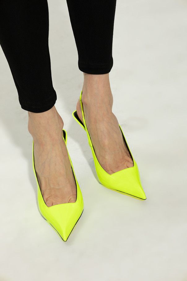 Saint Laurent Paris o1s1wg111024 Kiss Slingback Pumps Patent Leather Neon Green Size US 10 / IT 40 - 2 Thumbnail