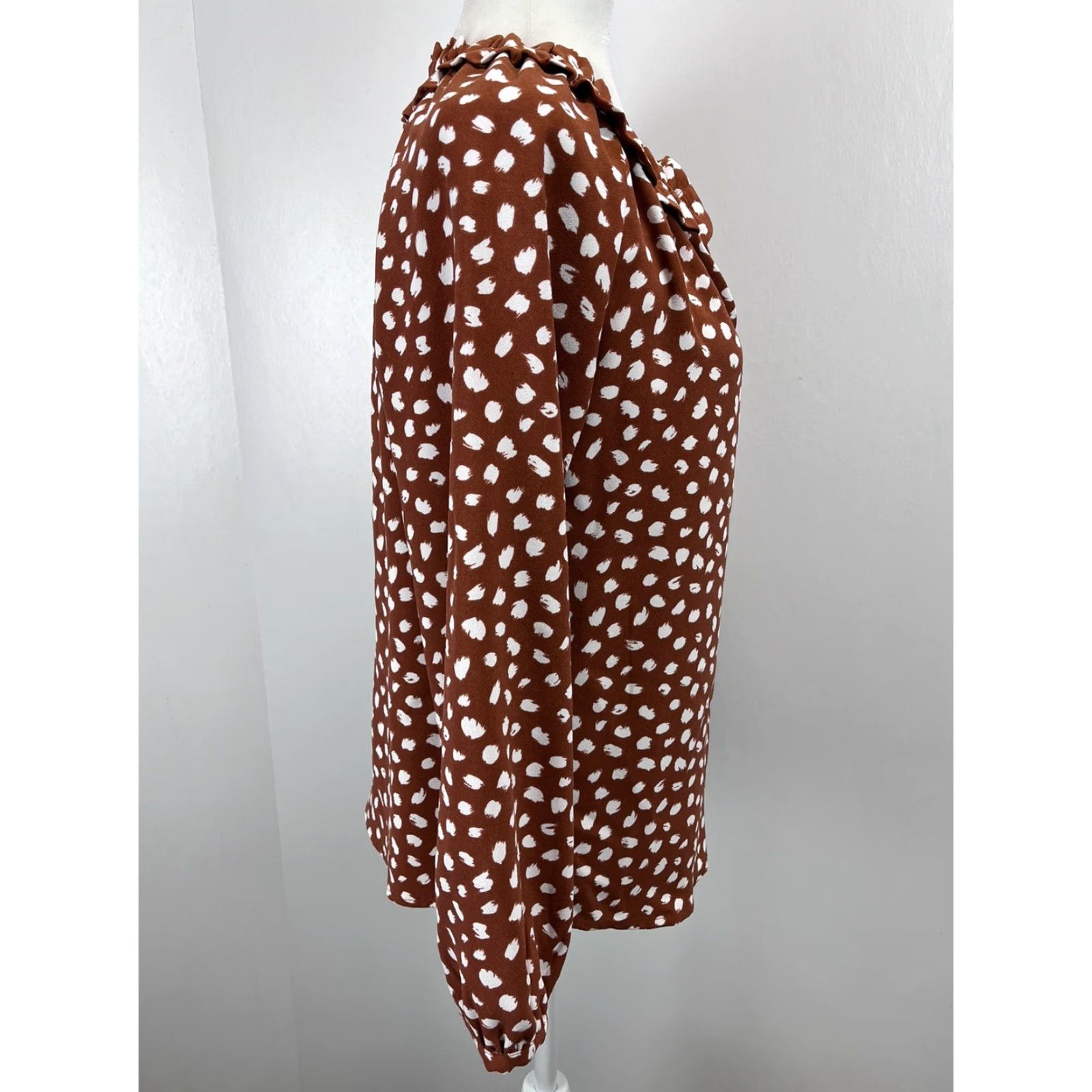 J.Crew J. Crew Drapey Ruffle Neck Blouse Shirt Sz X-Small Womens Oversized Brown White Size XS / US 0-2 / IT 36-38 - 4 Thumbnail
