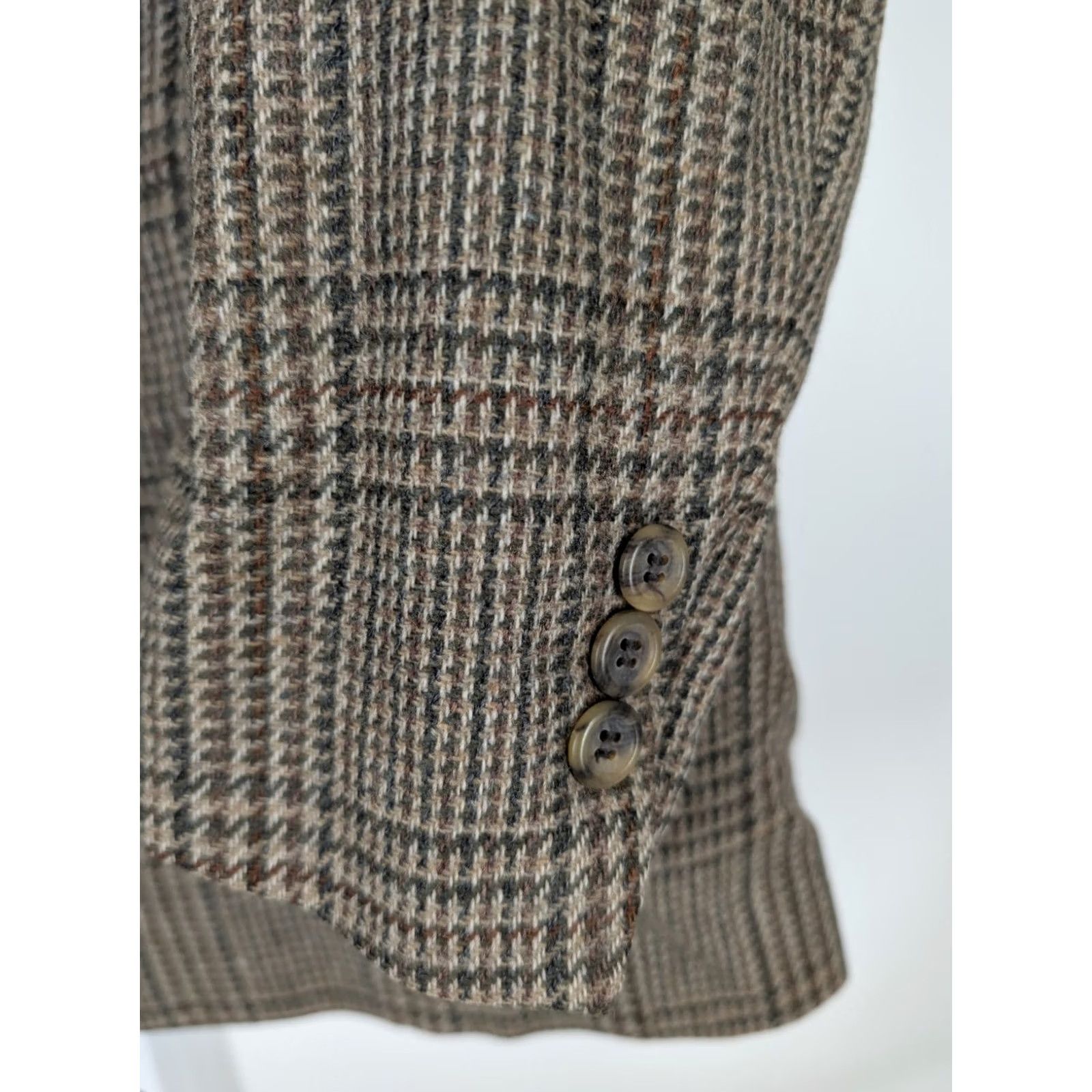 Brooks Brothers VINTAGE Brooks Brothers Blazer Jacket 42 USA Wool Tweed Houndstooth Plaid Three-Button Two-Button Sport Mens Brown Size 42R - 3 Thumbnail