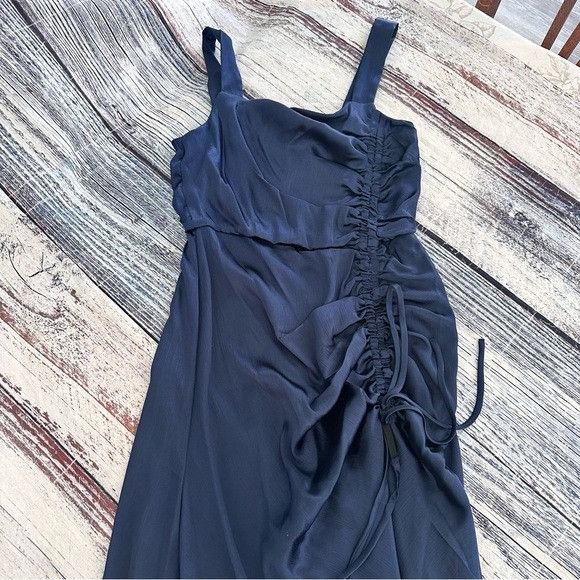 Other Taylor Navy Satin Ruched-Side Slip Dress Size XS / US 0-2 / IT 36-38 - 3 Thumbnail
