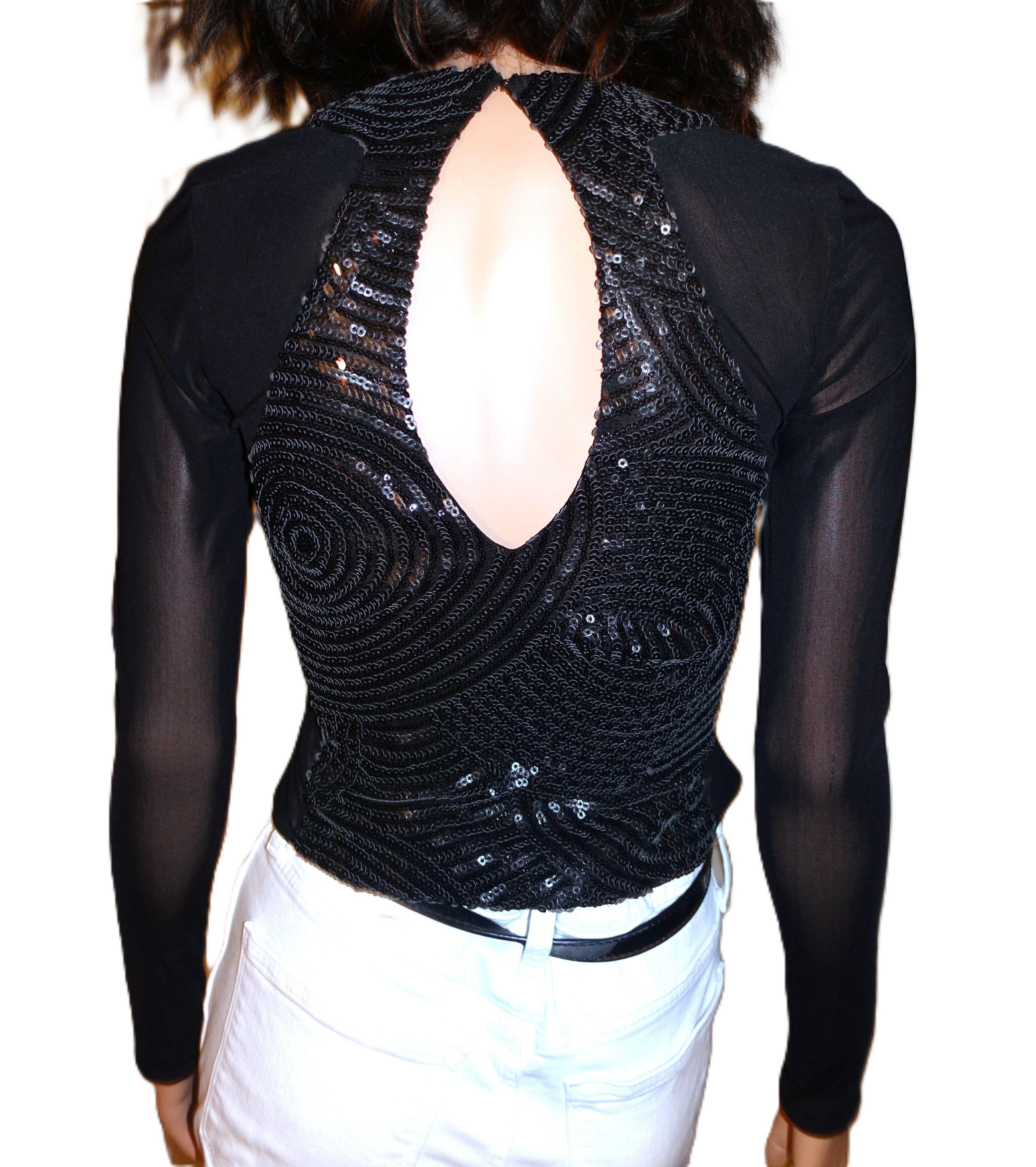 Other Black Sequin Sheer Open Back Blouse XS Size XS / US 0-2 / IT 36-38 - 5 Thumbnail