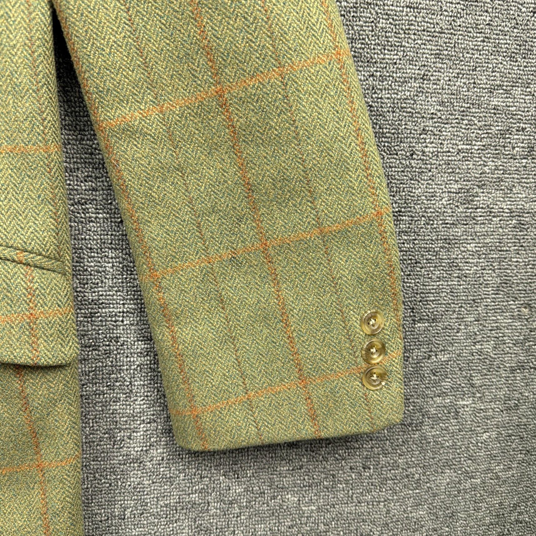 Vintage VINTAGE Blazer Sport Coat Wool Tweed Green Check Johnstons of Elgin 44 Mens Size 44R - 4 Thumbnail