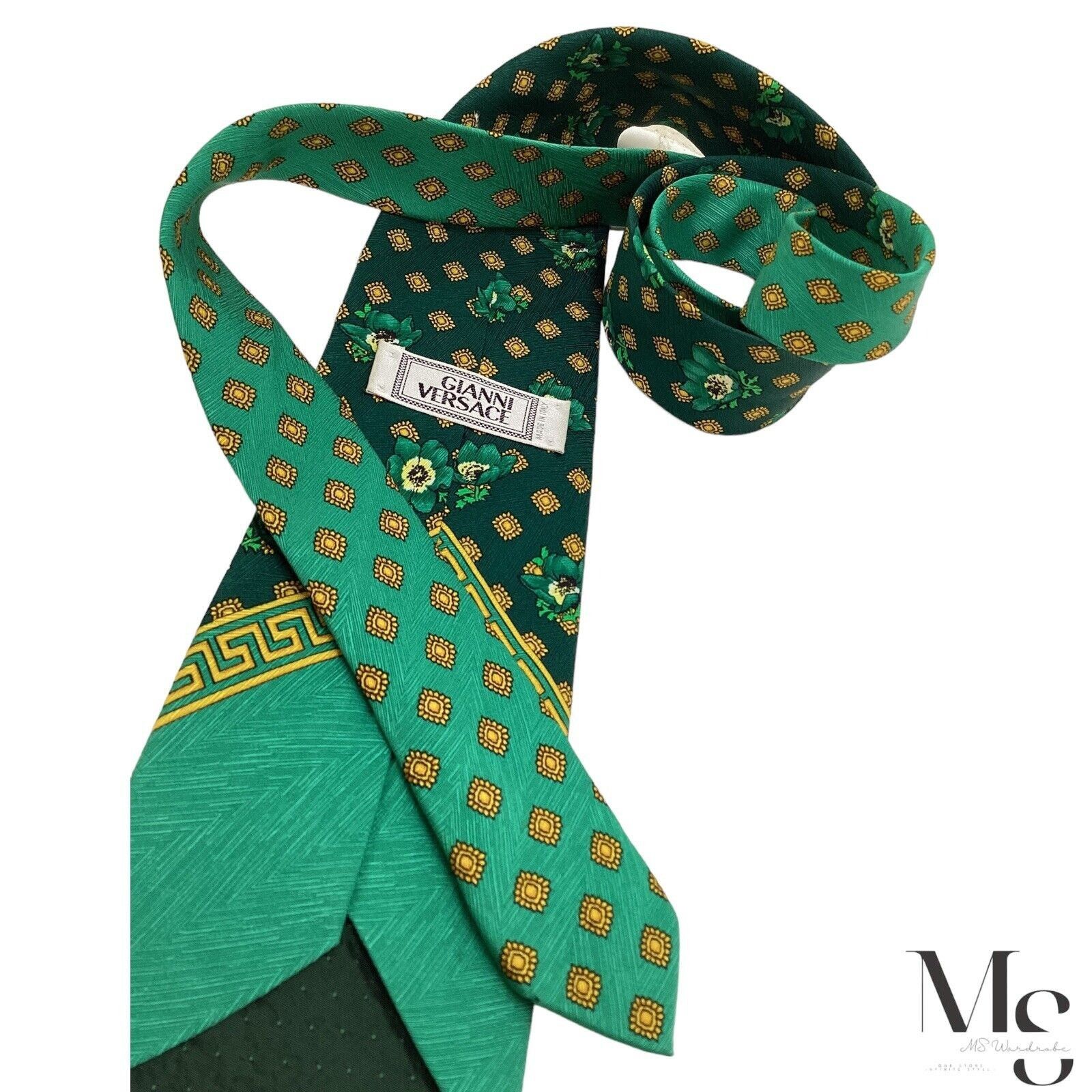 Versace GIANNI VERSACE Green Baroque With Flower Silk Tie Made In It Size ONE SIZE - 4 Thumbnail