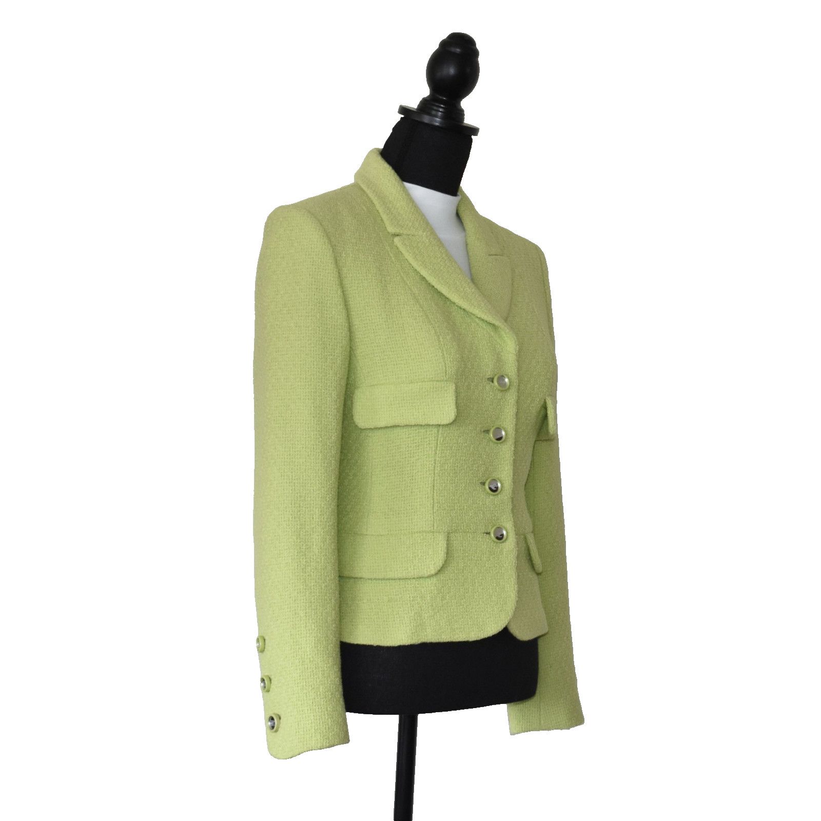 Chanel CHANEL BOUTIQUE 95C Green Tweed Mirror Buttons Jacket Sz 38 Size XS / US 0-2 / IT 36-38 - 2 Thumbnail