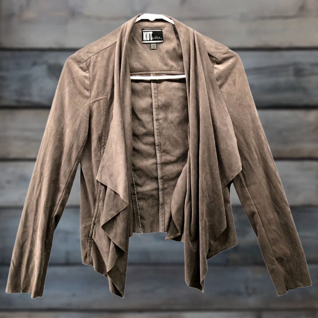 Vintage KUT from The Kloth Faux Suede Jacket Womens XS Light Brown Open Front Waterfall Jacket Size XS / US 0-2 / IT 36-38 - 1 Thumbnail