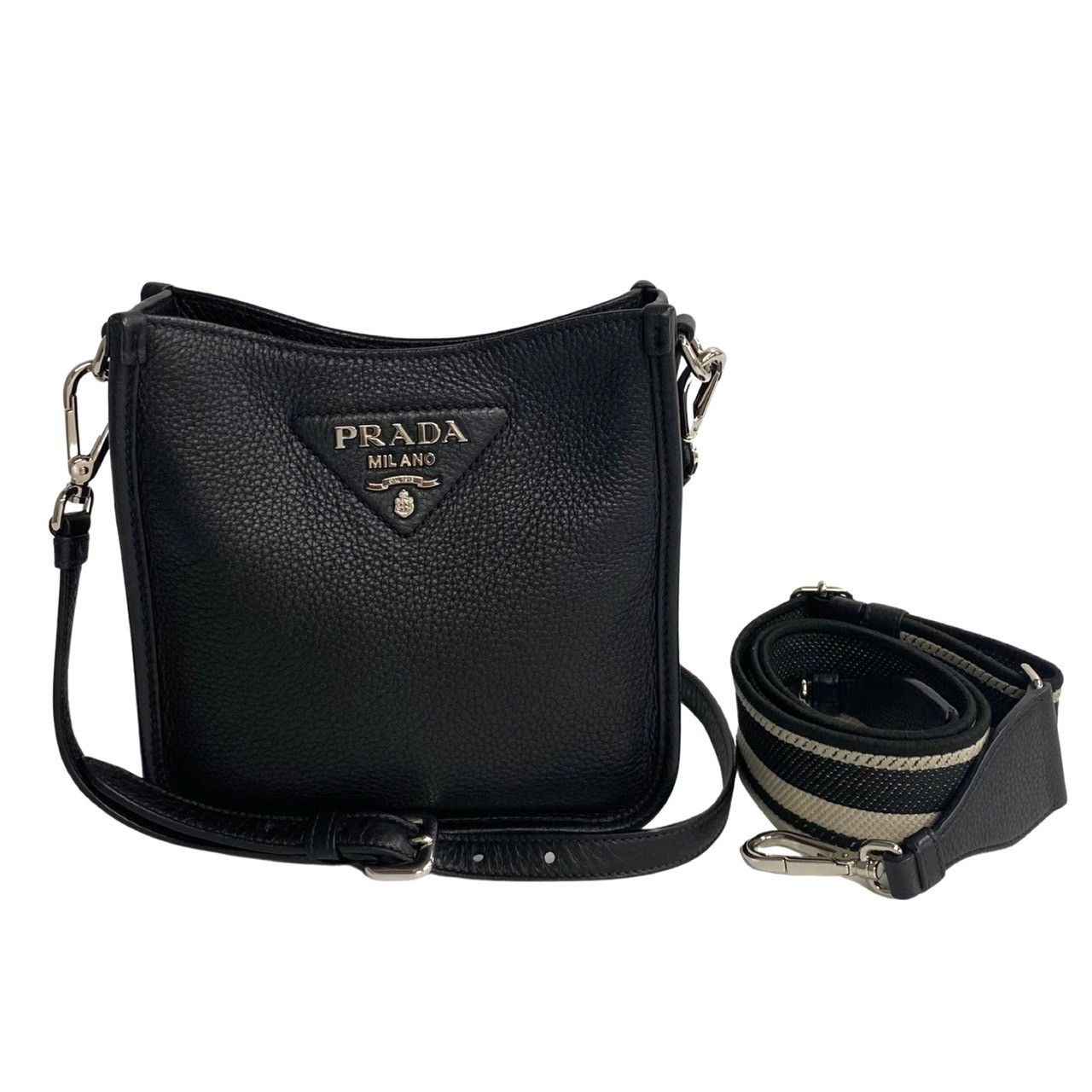image of Prada Leather Shoulder Bag Pochette Black, Women's