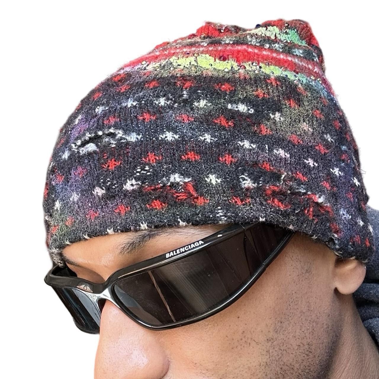 Other ASTROBOI* Distressed Fair Isle Black/Red Rhinestone Beanie Size ONE SIZE - 4 Thumbnail