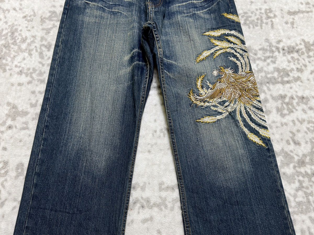 Karakuri Tamashii Bouten Shoten Phoenix Embroidered Straight Fit Denim Jeans Size US 31 - 6 Thumbnail