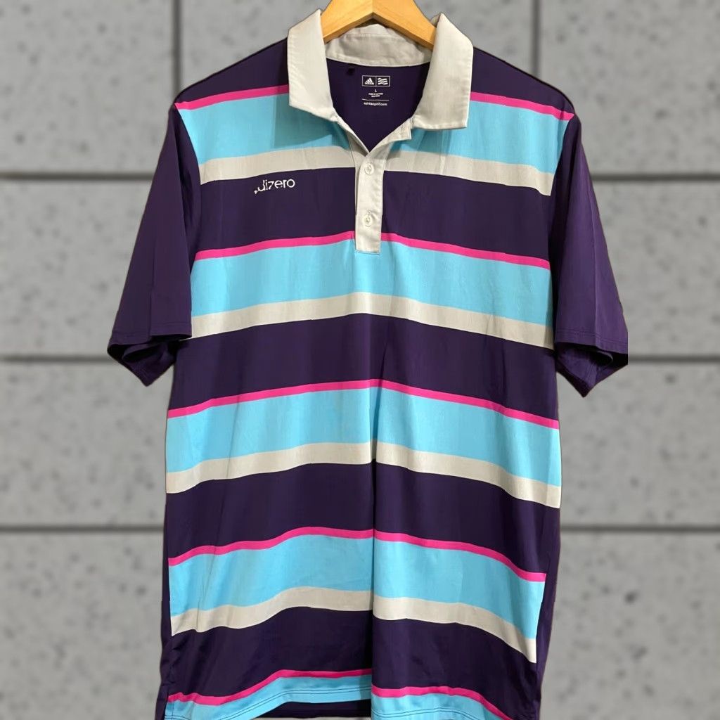Adidas Adidas AdiZero Mens Large Golf Polo Striped Shirt Purple and Blue Size US L / EU 52-54 / 3 - 1 Thumbnail