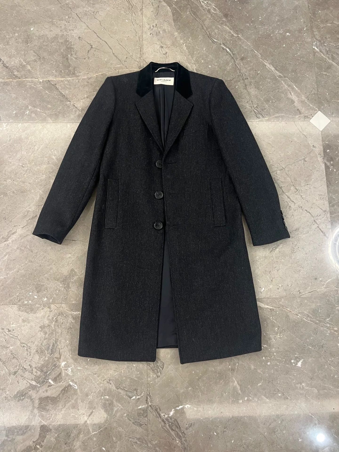 Saint Laurent Paris Saint Laurent Gray Wool Cashmere Coat Size US M / EU 48-50 / 2 - 1 Thumbnail