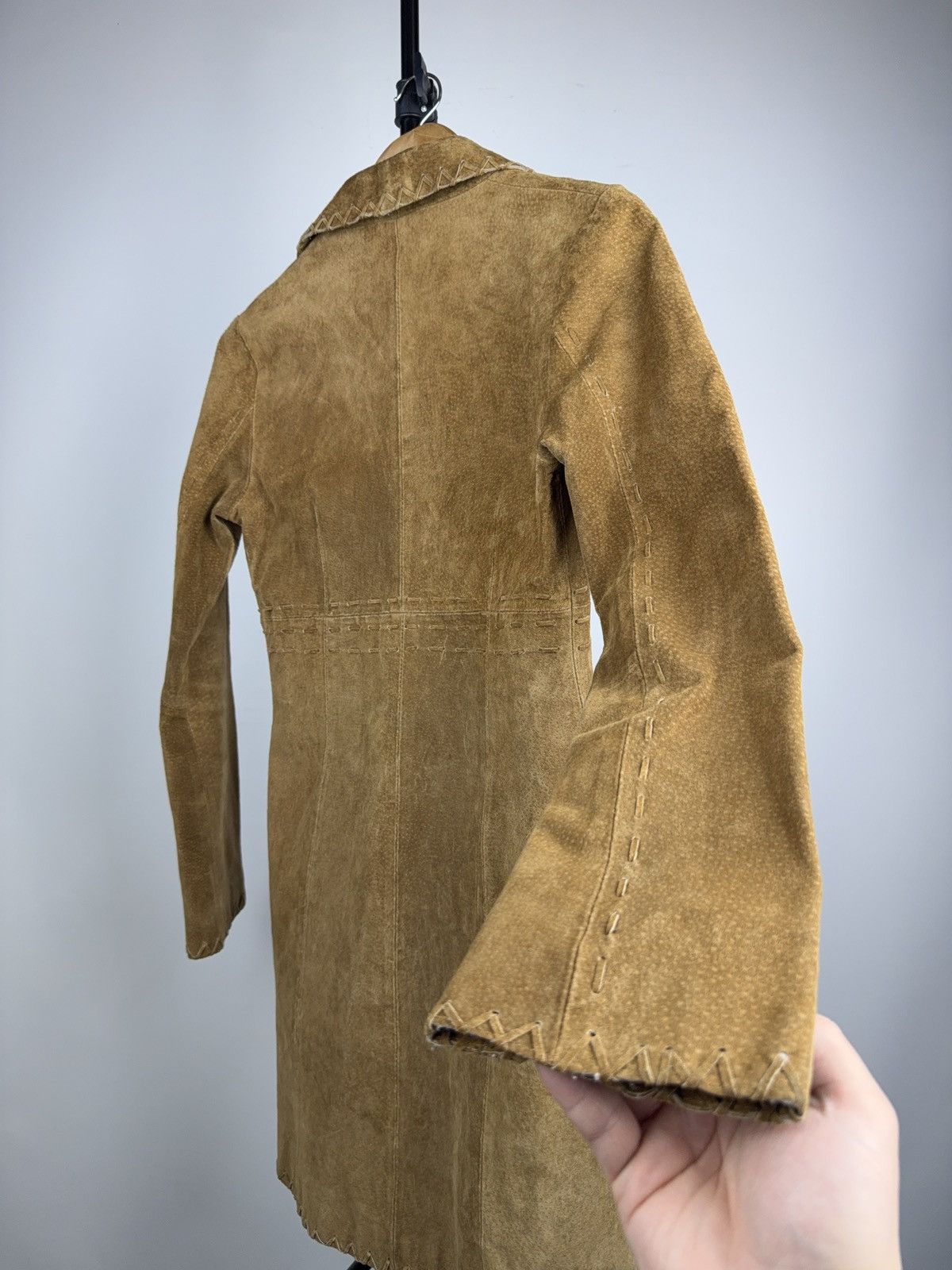 Genuine Leather Western Y2K Suede Leather Boho Coat Tan Whipstitch Jacket Size XS / US 0-2 / IT 36-38 - 16 Thumbnail