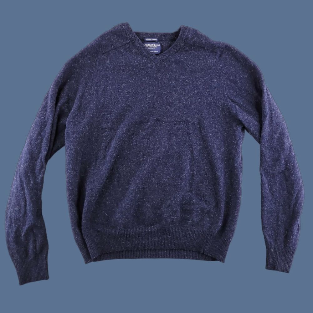 American Eagle Outfitters American Eagle Wool Sweater Men's Medium Navy Blue Lambswool V Neck Size US M / EU 48-50 / 2 - 1 Thumbnail