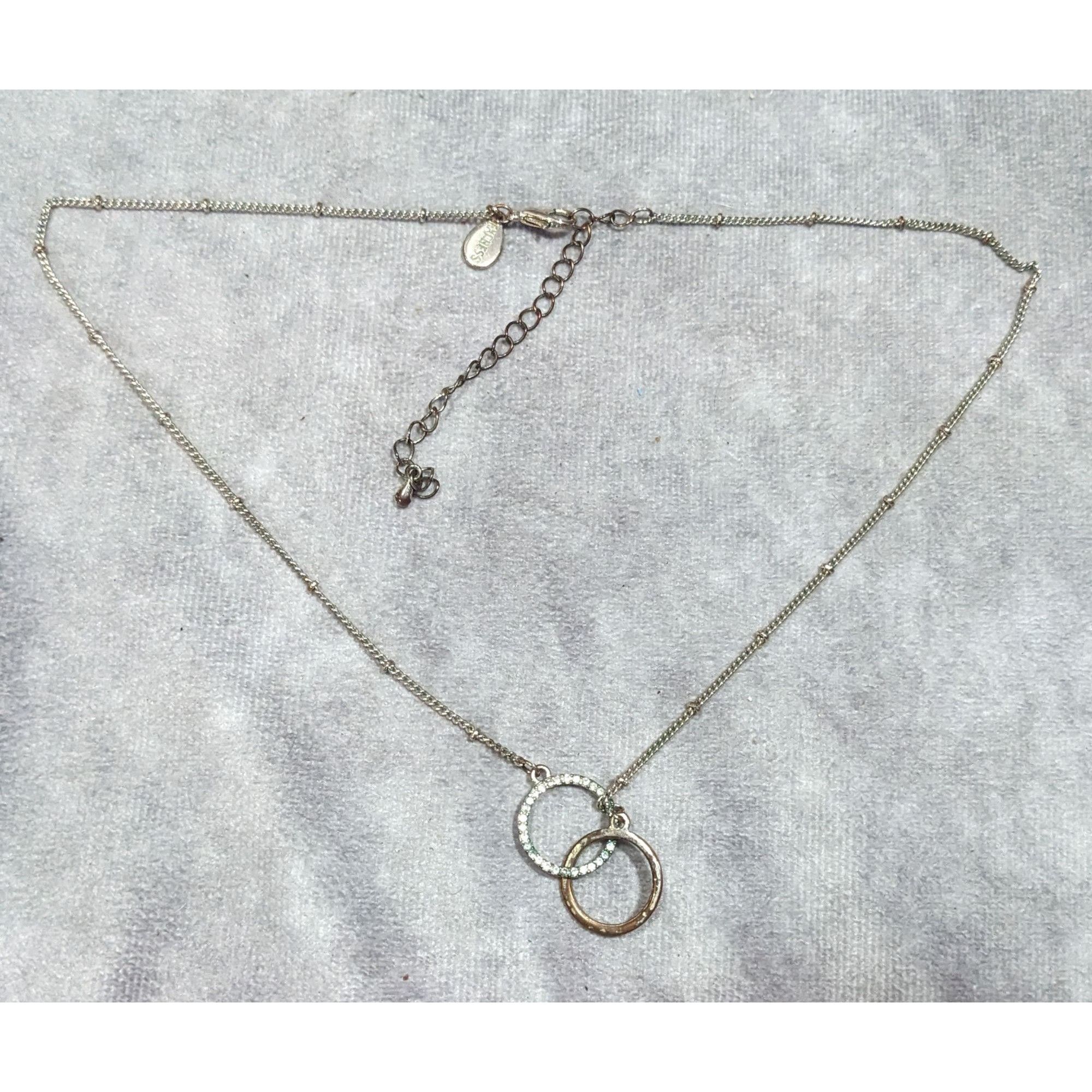 Express Express Minimalist Silver Tone Rhinestone Double Ring Neckla Size ONE SIZE - 8 Thumbnail