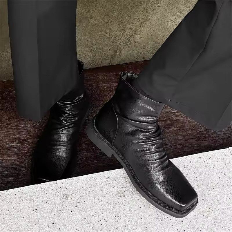 Japanese Brand Black Split Leather Square Toe Side-Zip Boots Size US 10.5 / EU 43-44 - 7 Thumbnail