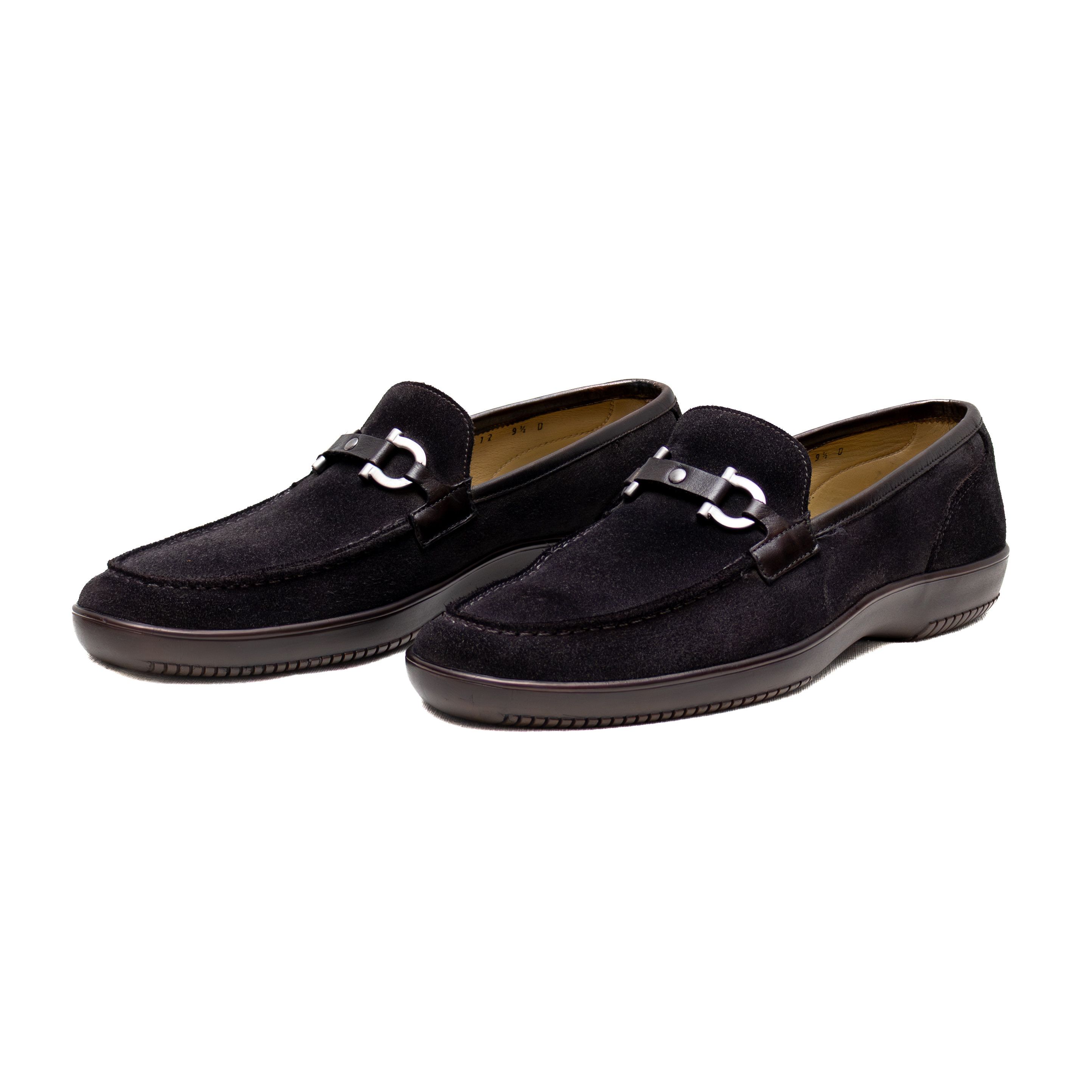 Salvatore Ferragamo Vintage Black Suede Gancini Bit Loafers