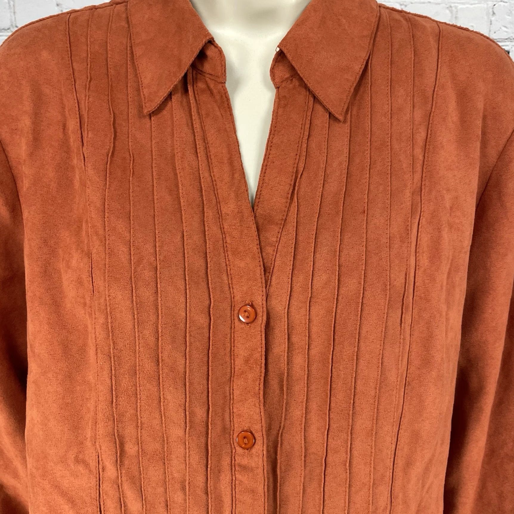 Vintage Lemon Grass Orange Button-Up Shirt Ladies L Long Sleeve Collared Pleated Casual Everyday Size L / US 10 / IT 46 - 6 Thumbnail