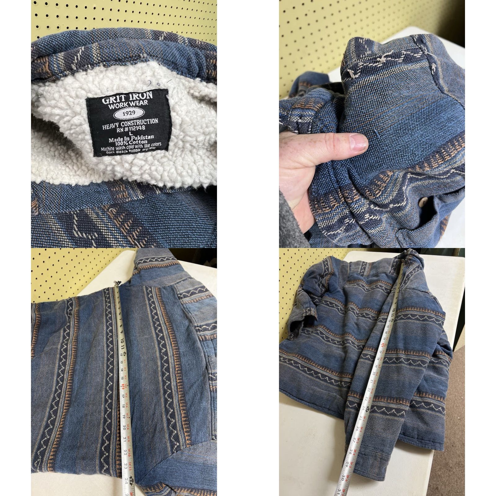 Vintage VINTAGE Grit Iron Workwear Shacket Jacket Men L Blue Aztec Southwest Sherpa Size US L / EU 52-54 / 3 - 8 Thumbnail