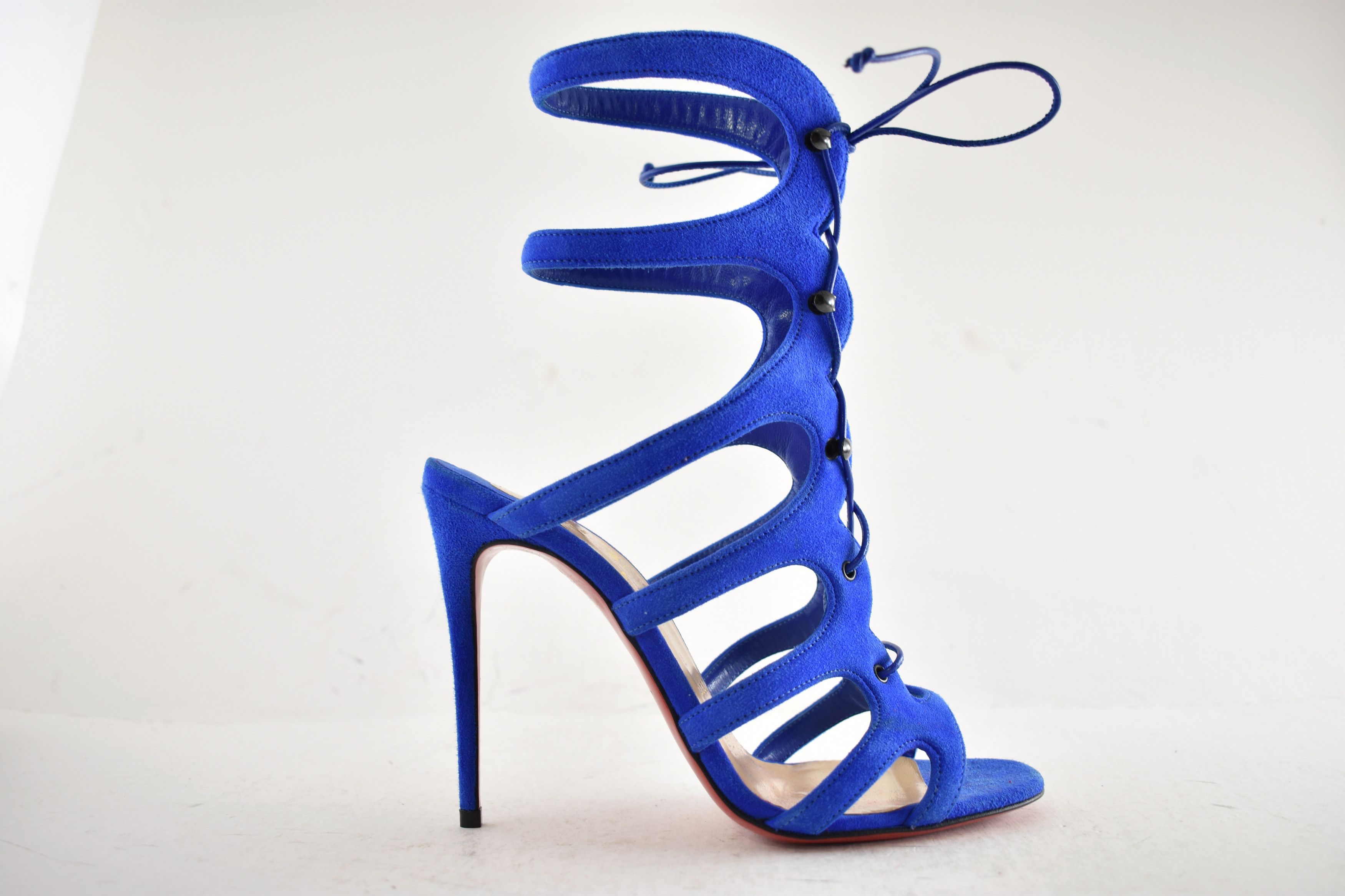 Christian Louboutin Amazoulo 100 Electric Blue Lace Up Tie Sandal Heel Pump 35 Size US 5 / IT 35 - 2 Thumbnail