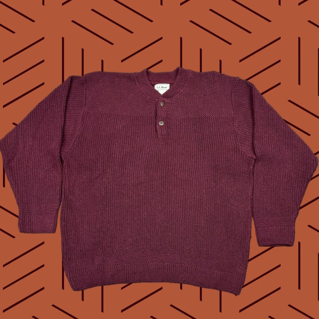 Vintage VINTAGE L.L. BEAN 90s Sweater Mens L Maroon Heavyweight Cable-Knit Henley USA Made Preppy Size US L / EU 52-54 / 3 - 1 Thumbnail