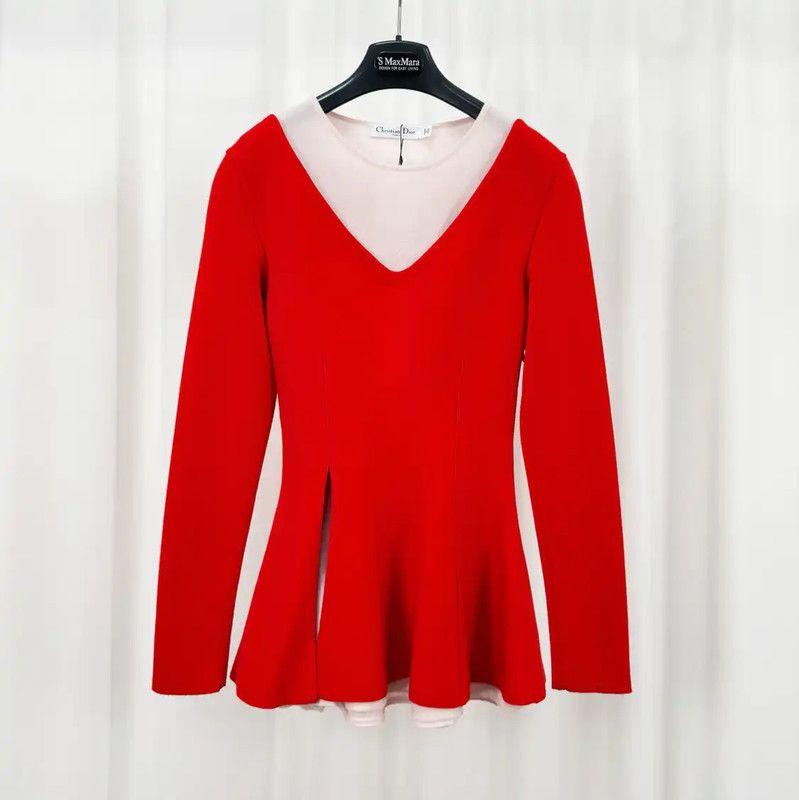 Dior Dior Red Wool Long Sleeve Top 0089 Size XS / US 0-2 / IT 36-38 - 1 Thumbnail