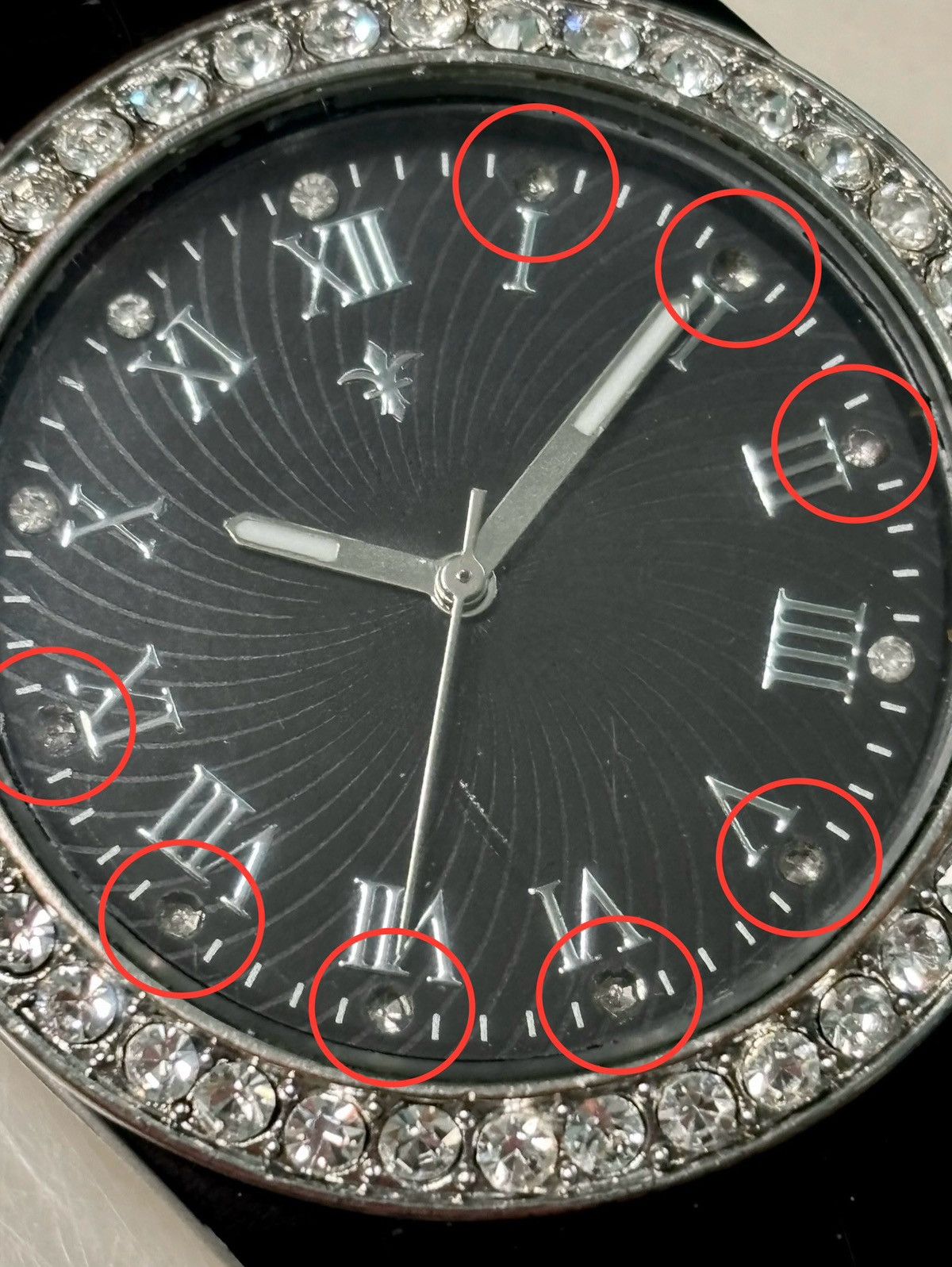 Japanese Brand Black Watch 38 mm Crystal Rhinestone Bezel Spiral Dial Ice Size 38 - 11 Thumbnail