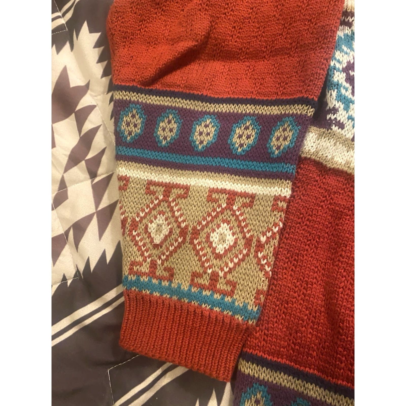 Loft VINTAGE Sweater Loft Knit Cardigan Aztec 100% Cotton Women’s Large Made In USA Size L / US 10 / IT 46 - 4 Thumbnail