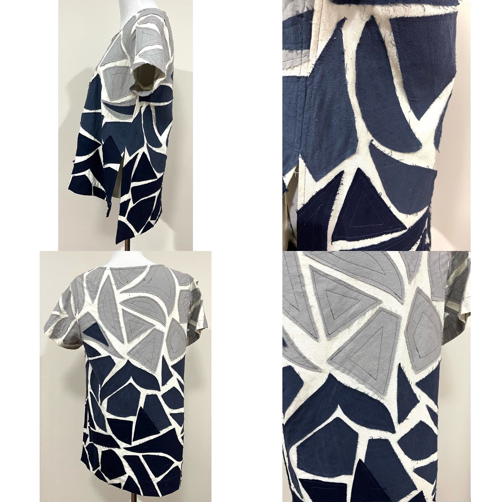 Vintage Jamie + The Jones Top Blouse Women S Silk Patchwork Gray Blue Geometric Short Sleeve Size S / US 4 / IT 40 - 8 Thumbnail
