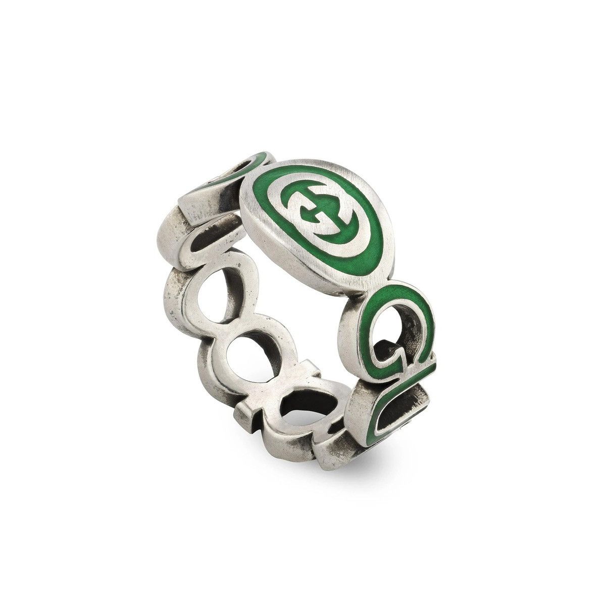 Gucci Gucci Interlocking G Sterling Silver Green Enamel Ring Size ONE SIZE - 1 Thumbnail